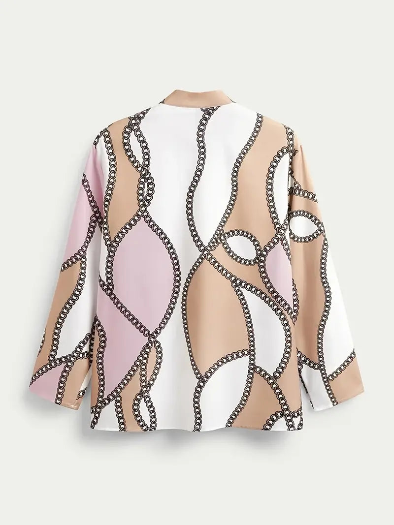 Kettingpatroon Blouse - Knopen Voor en Staande Kraag Design