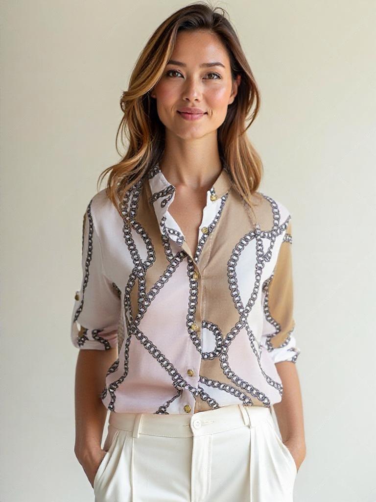 Kettingpatroon Blouse - Knopen Voor en Staande Kraag Design