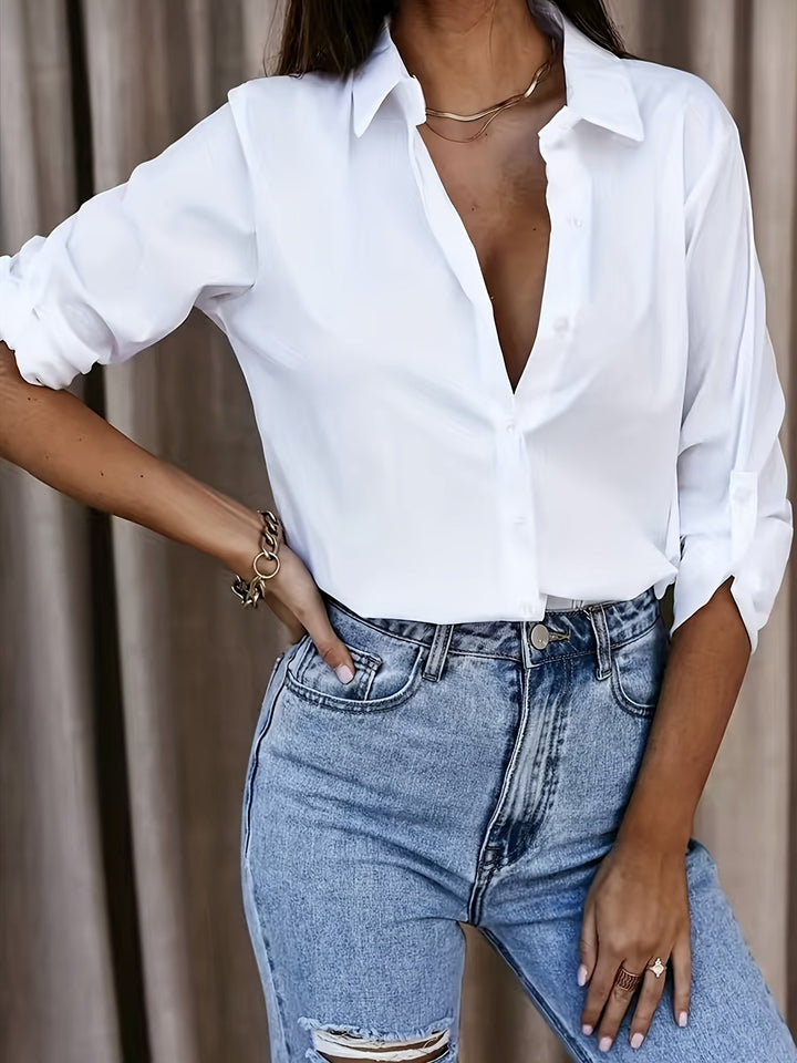 Knop Voor Shirt - Opgerolde Mouwen & Klassieke Kraag