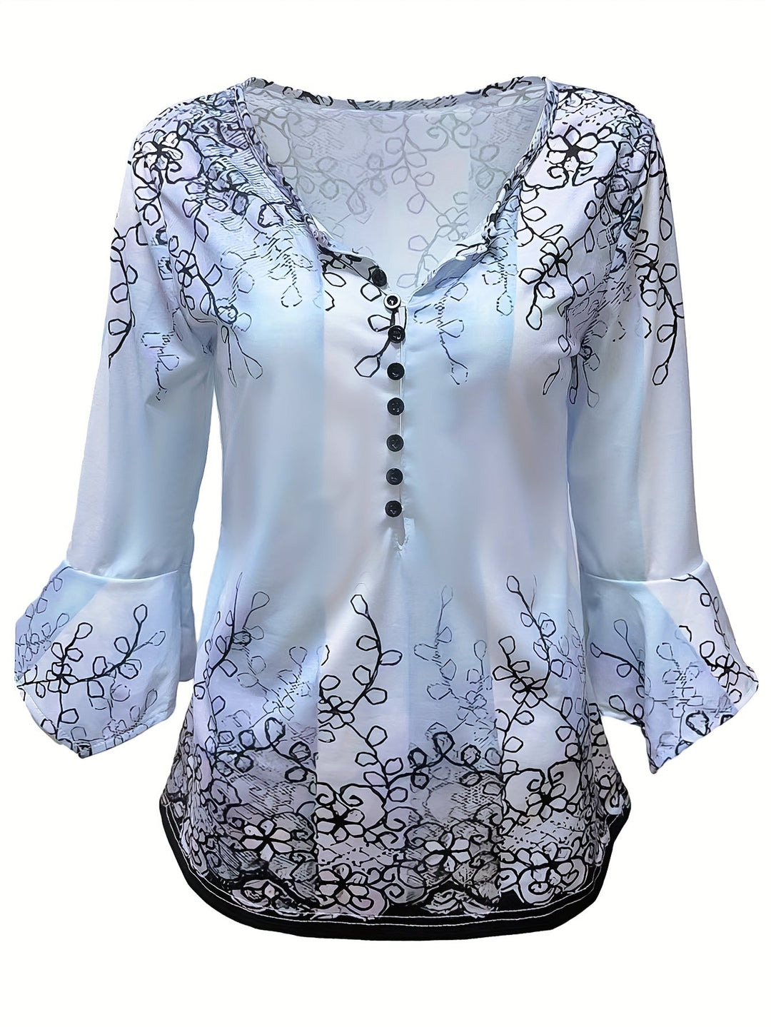 Knopen Bloemenprint Blouse - Rimpel Halve Mouwen & Casual Fit