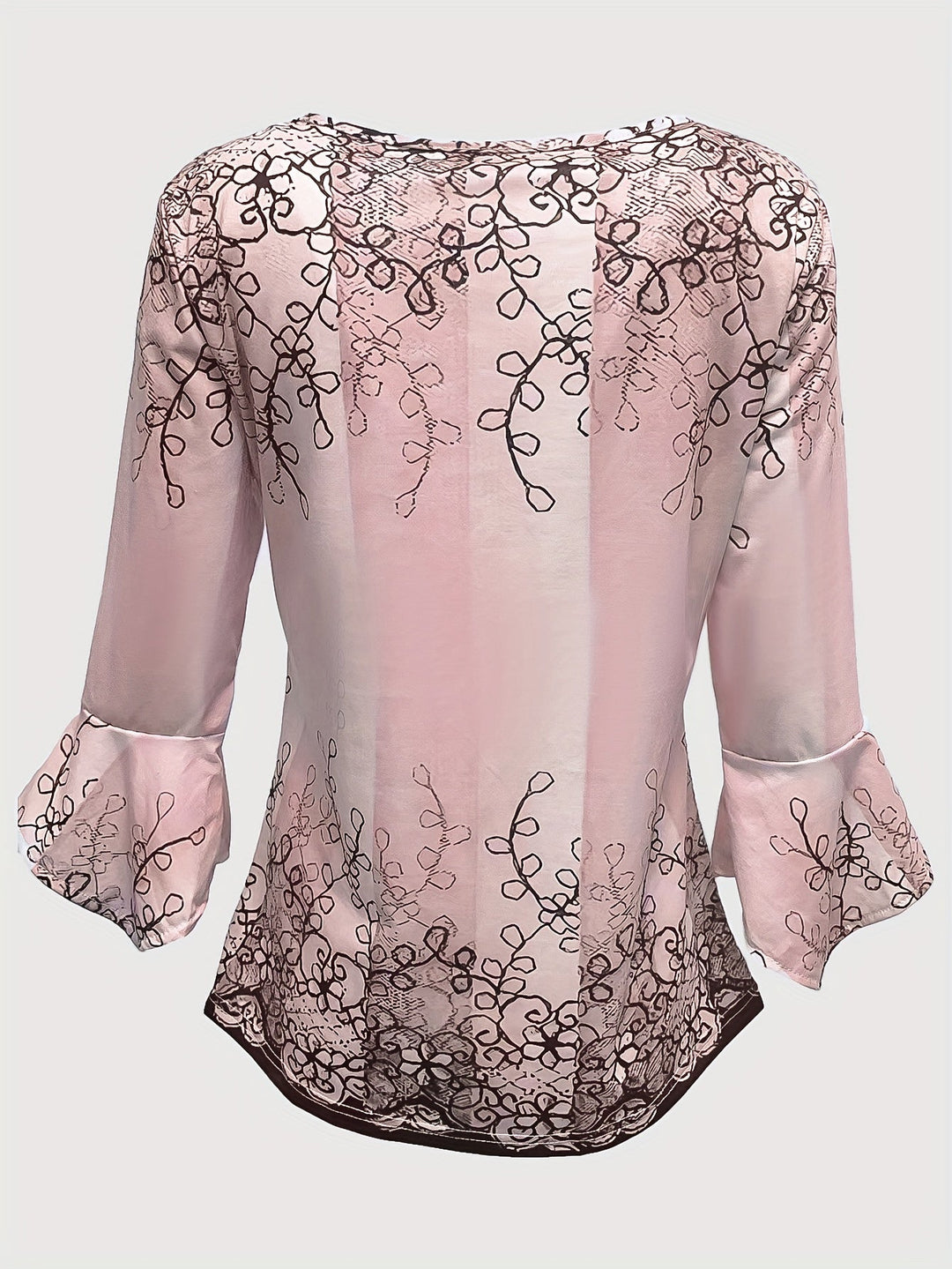 Knopen Bloemenprint Blouse - Rimpel Halve Mouwen & Casual Fit