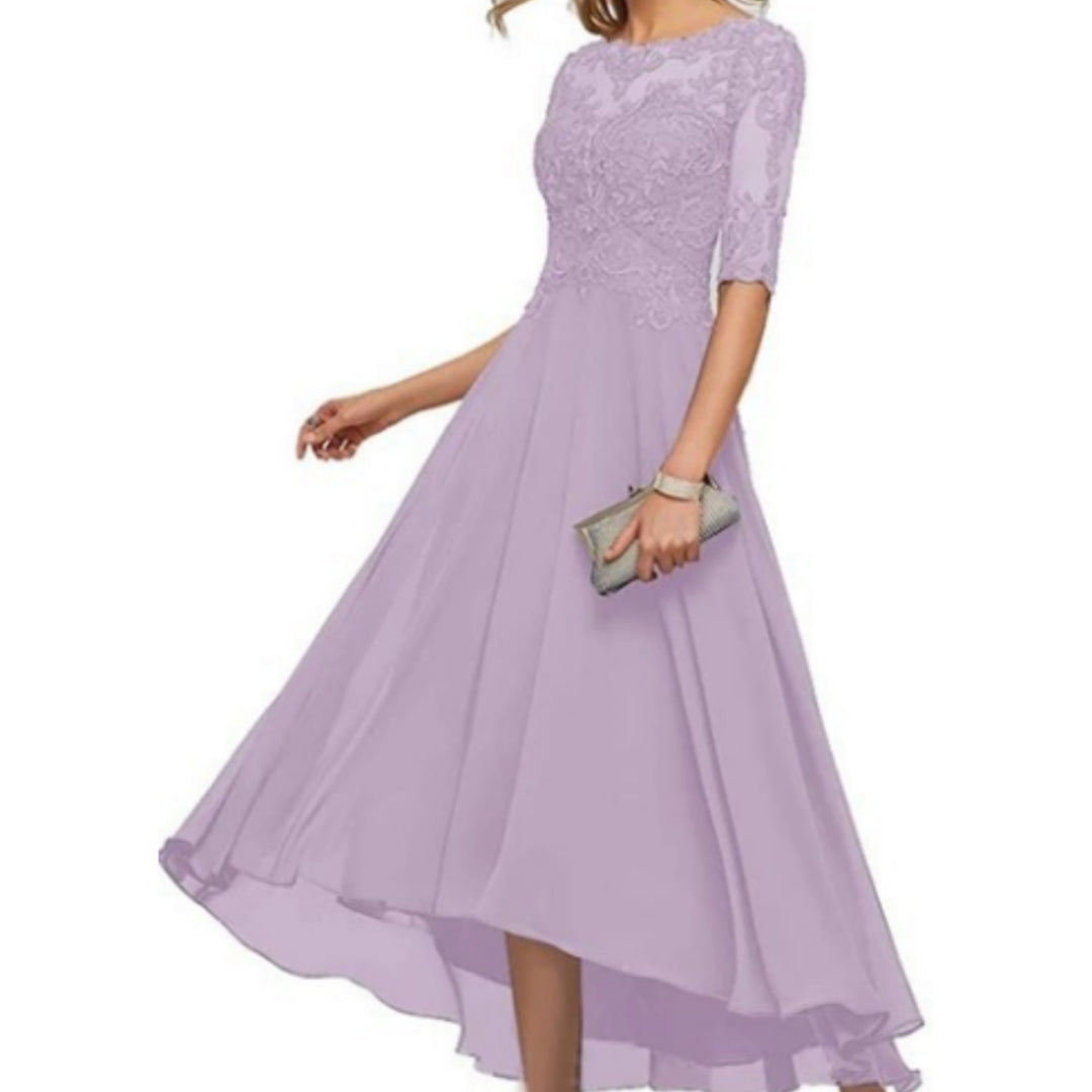 Lace Applique Jurk – Halve Mouwen & Gemakkelijke Pasvorm