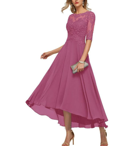 Lace Applique Jurk – Halve Mouwen & Gemakkelijke Pasvorm
