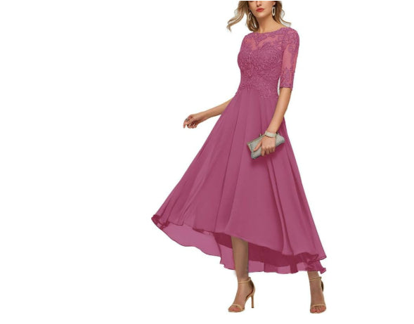 Lace Applique Jurk – Halve Mouwen & Gemakkelijke Pasvorm