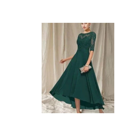 Lace Applique Jurk – Halve Mouwen & Gemakkelijke Pasvorm