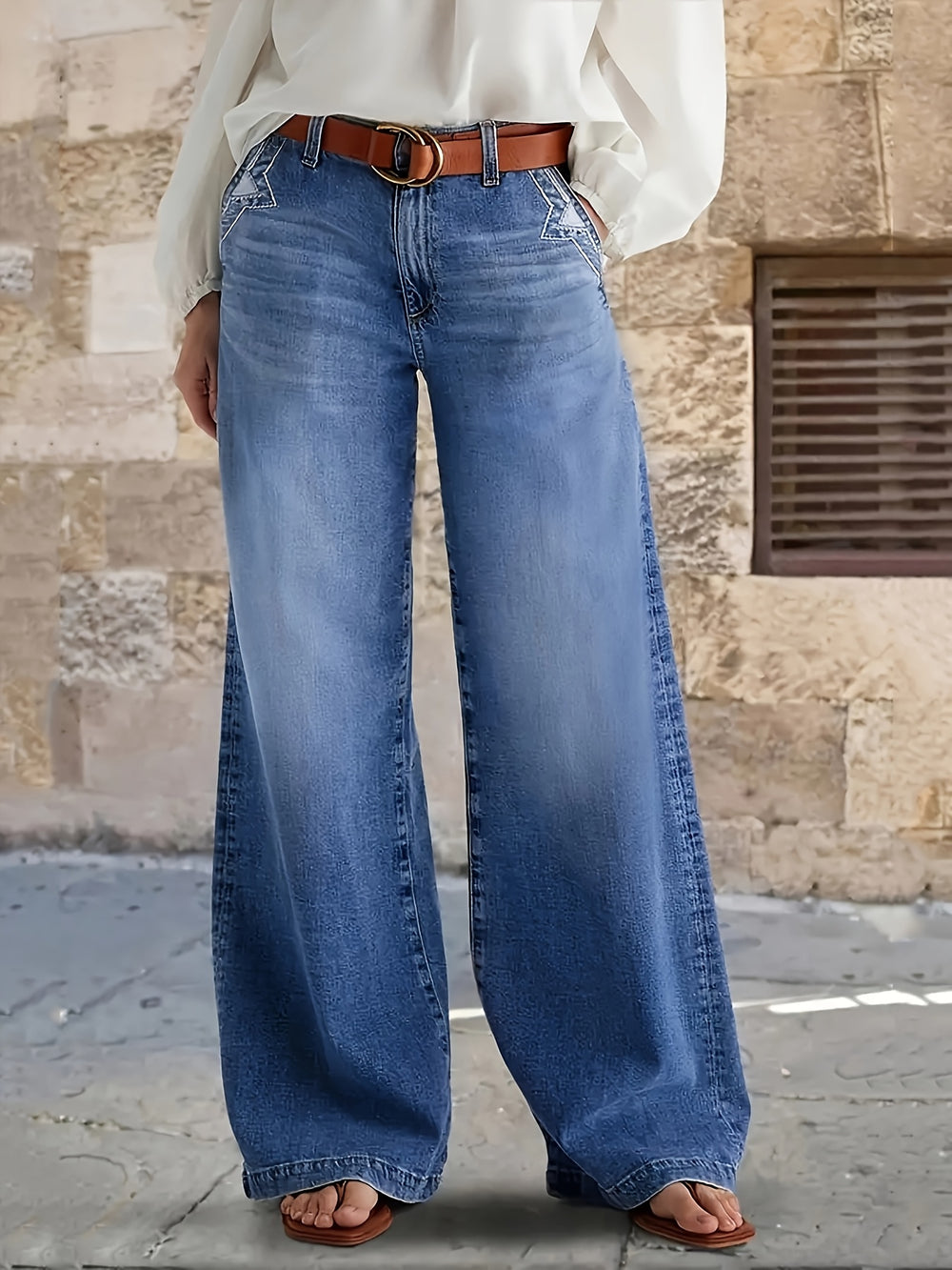 Lange Jeans – Katoenmix Met Uitlopende Pijpen Voor Bewegen