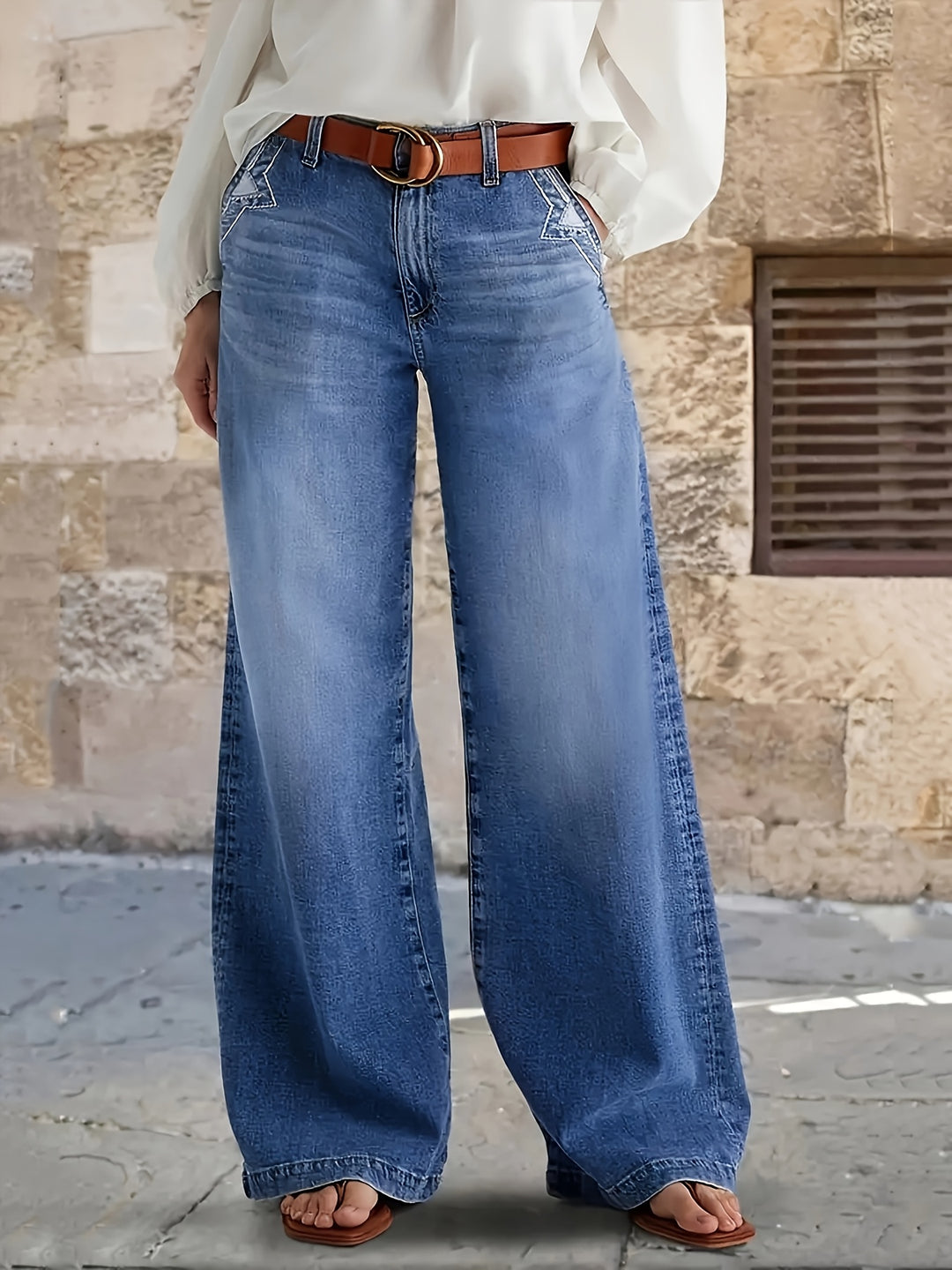 Lange Jeans – Katoenmix Met Uitlopende Pijpen Voor Bewegen