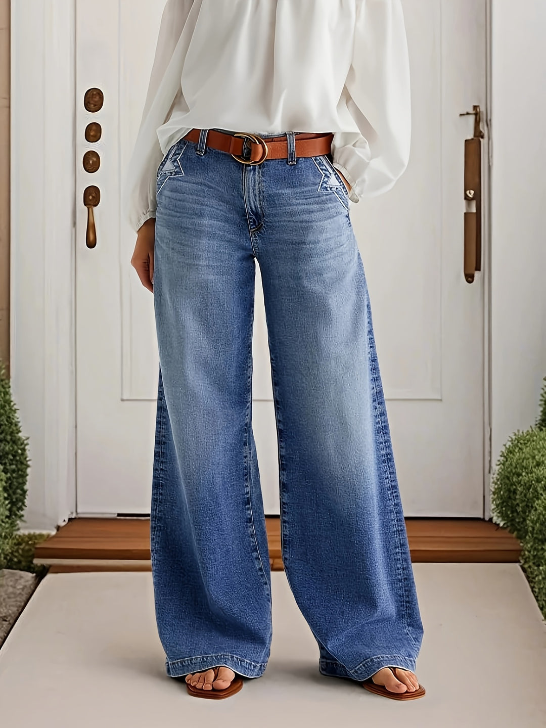 Lange Jeans – Katoenmix Met Uitlopende Pijpen Voor Bewegen