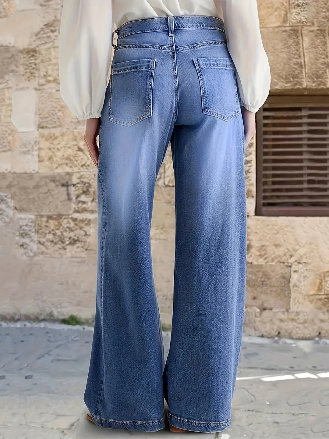 Lange Jeans – Katoenmix Met Uitlopende Pijpen Voor Bewegen