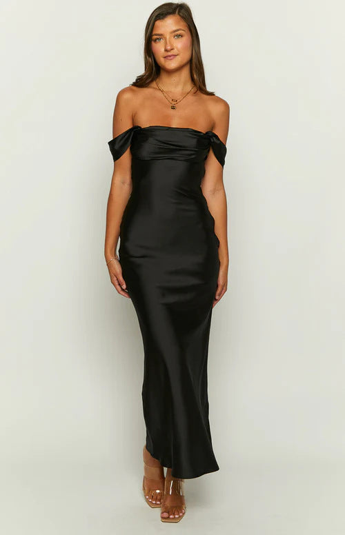Lange Jurk - Vloeiende Pasvorm en Off Shoulder Design