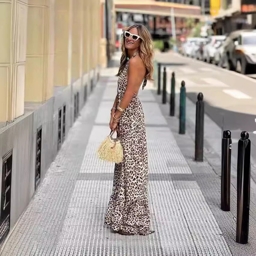 Leopard Print Jurk - V-hals Ontwerp & Open Rug Detail