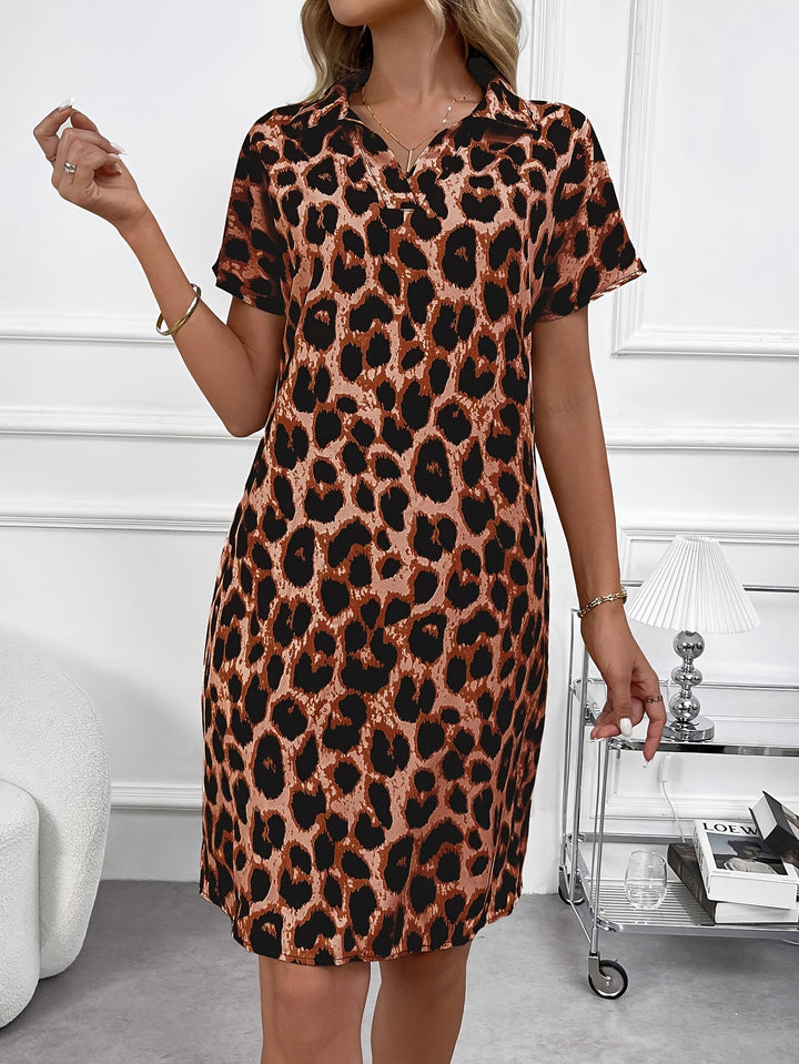 Leopardprint Jurk – Batwing Mouwen & V-hals Ontwerp