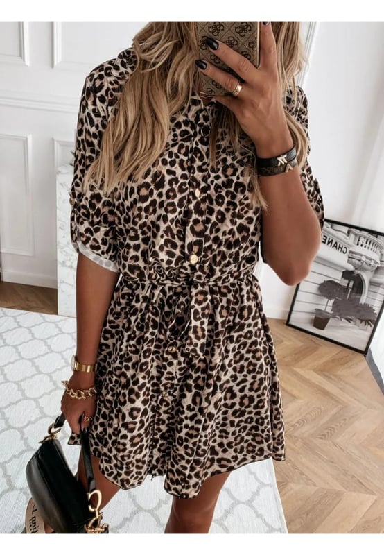 Leopardprint Mini Jurk – V-Hals & Flexibele Pasvorm