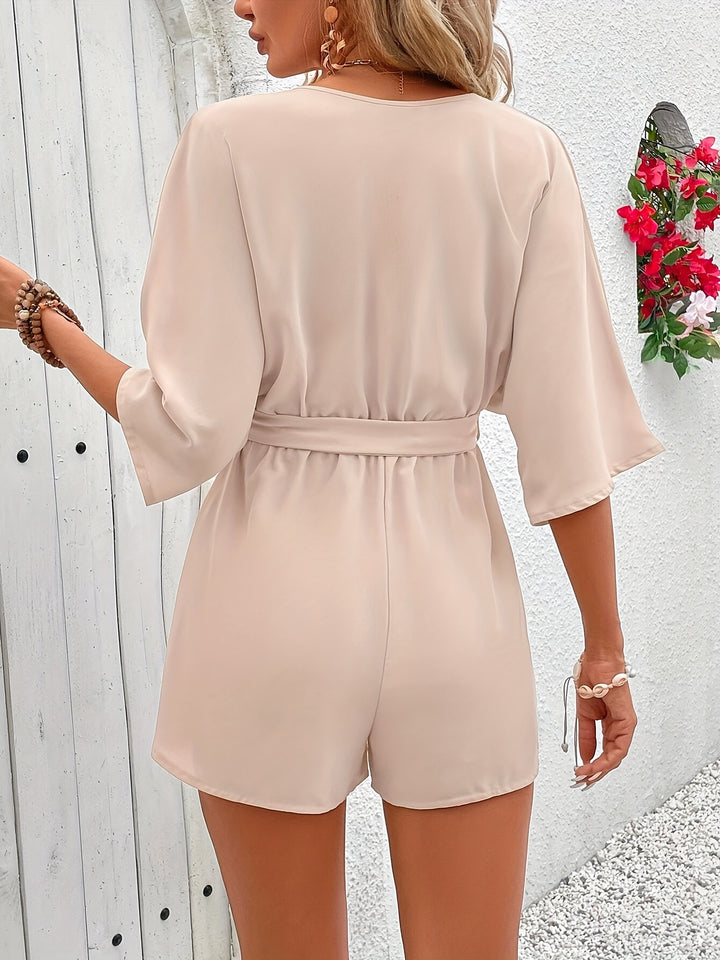 Lichtgewicht V-Hals Jumpsuit – Verstelbare Taille & Zachte Stof