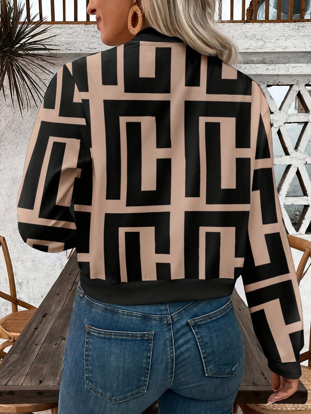 Lichtgewicht bomberjack met geometrische print - Zip-Up & Machinewasbaar
