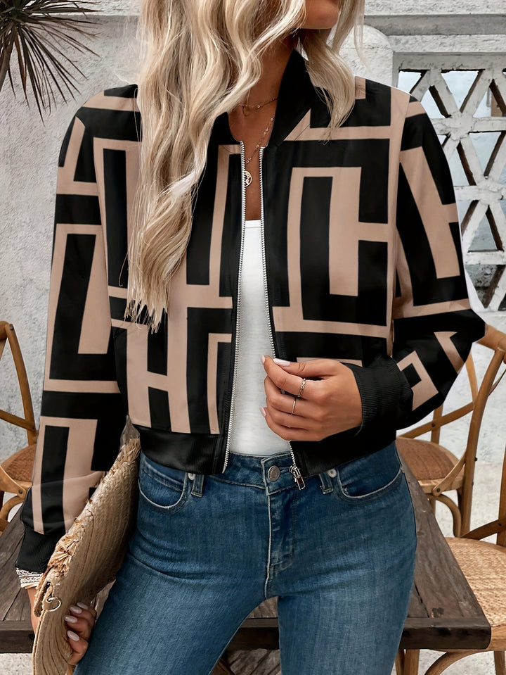 Lichtgewicht bomberjack met geometrische print - Zip-Up & Machinewasbaar