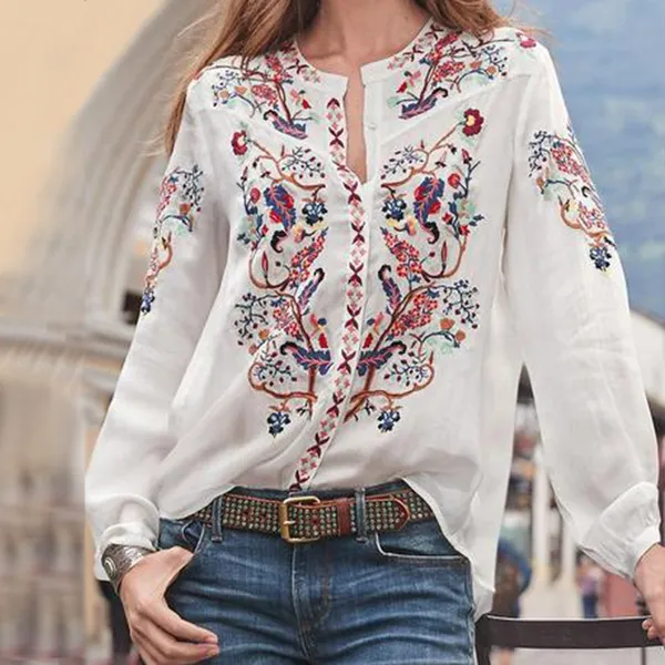 Lindsey - Casual blouse met etnisch borduursel
