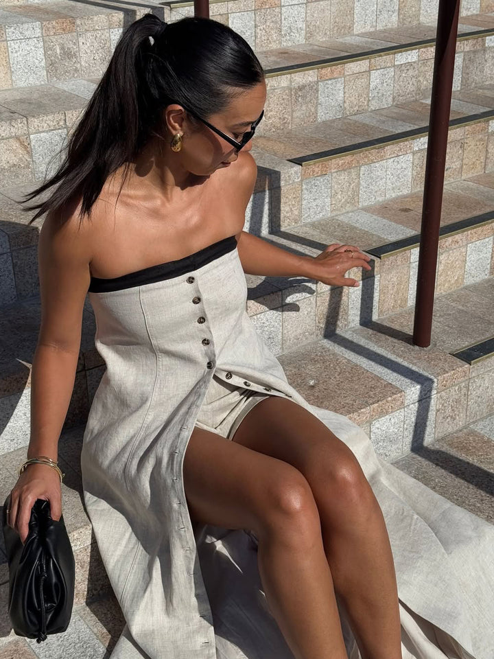 Linnen Bandeau Set – Lange Top & Comfortabele Shorts