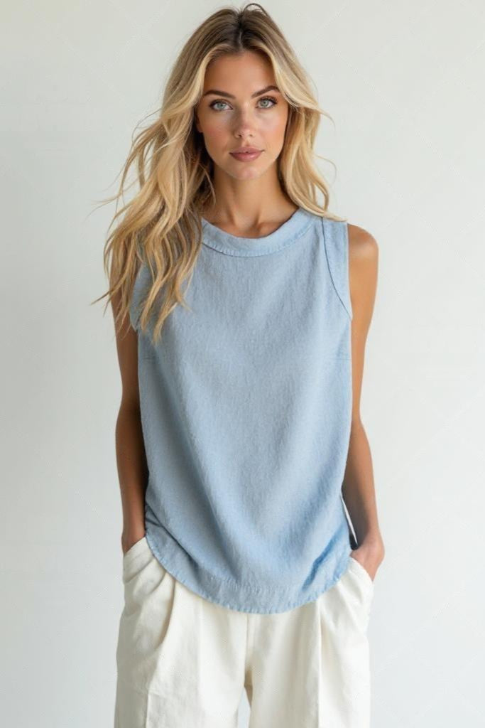 Linnen Blouse Met Korte Mouwen en Ronde Hals: Zomerse Luchtigheid