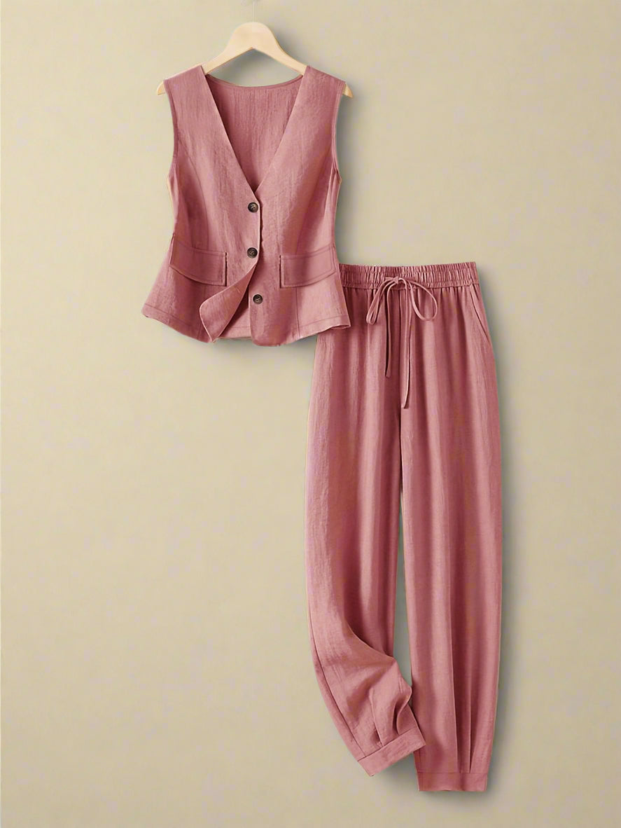 Linnen Set – Mouwloze Blazer & Losse Pasvorm
