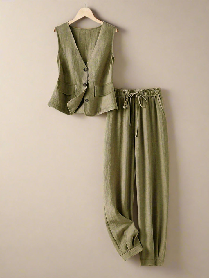 Linnen Set – Mouwloze Blazer & Losse Pasvorm