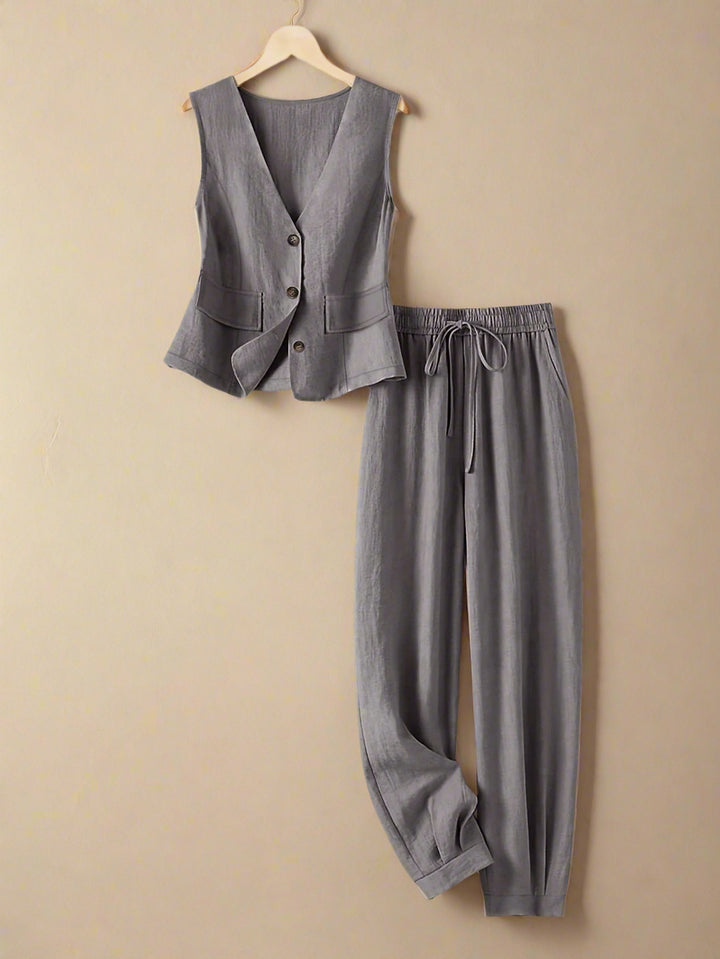Linnen Set – Mouwloze Blazer & Losse Pasvorm
