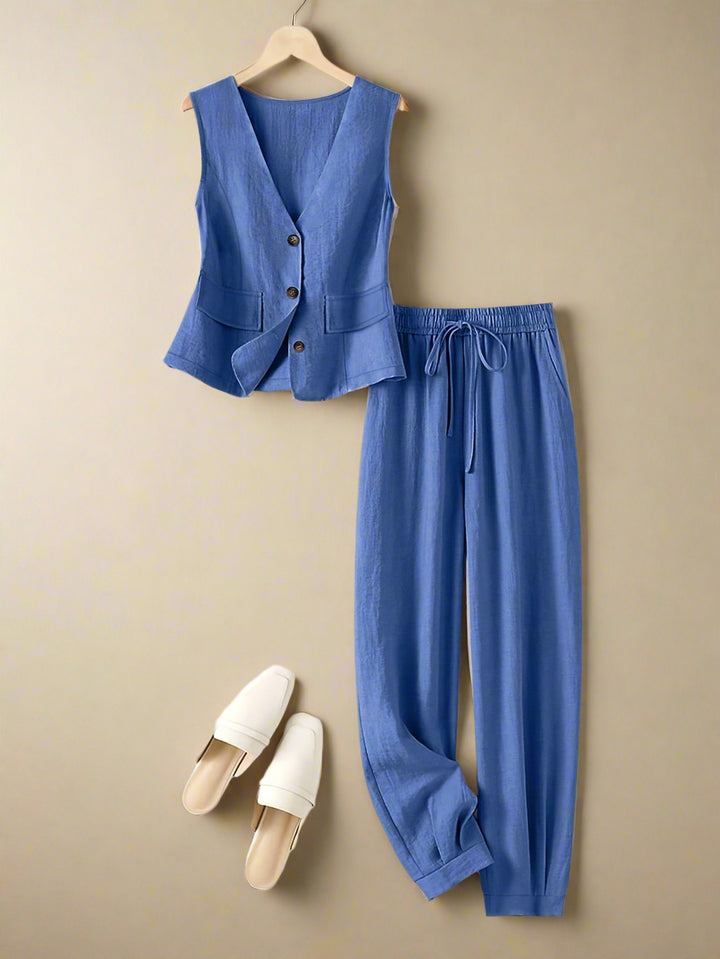 Linnen Set – Mouwloze Blazer & Losse Pasvorm