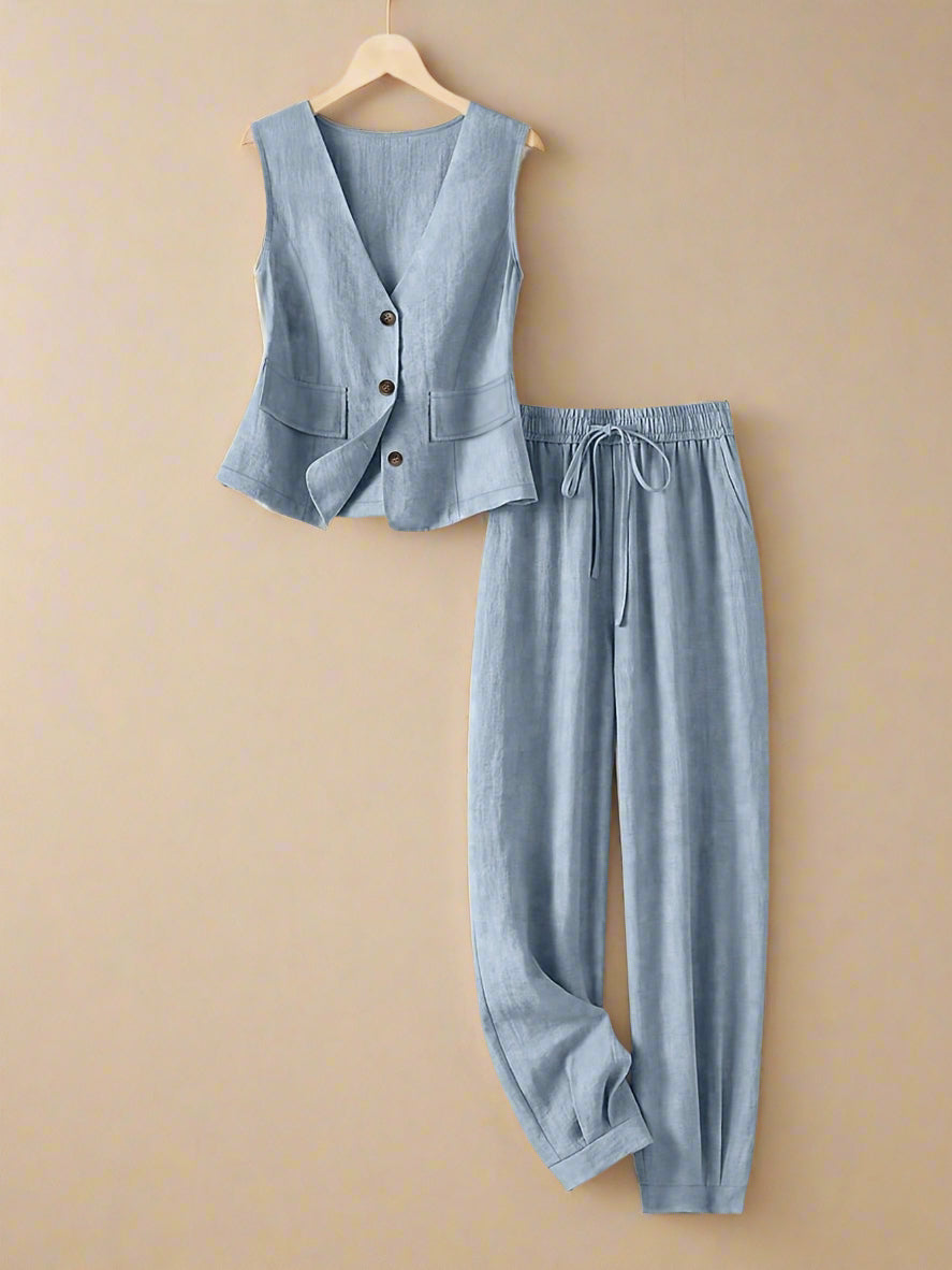 Linnen Set – Mouwloze Blazer & Losse Pasvorm