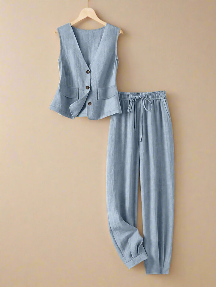 Linnen Set – Mouwloze Blazer & Losse Pasvorm