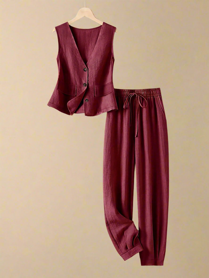 Linnen Set – Mouwloze Blazer & Losse Pasvorm