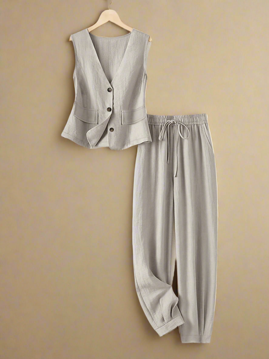 Linnen Set – Mouwloze Blazer & Losse Pasvorm