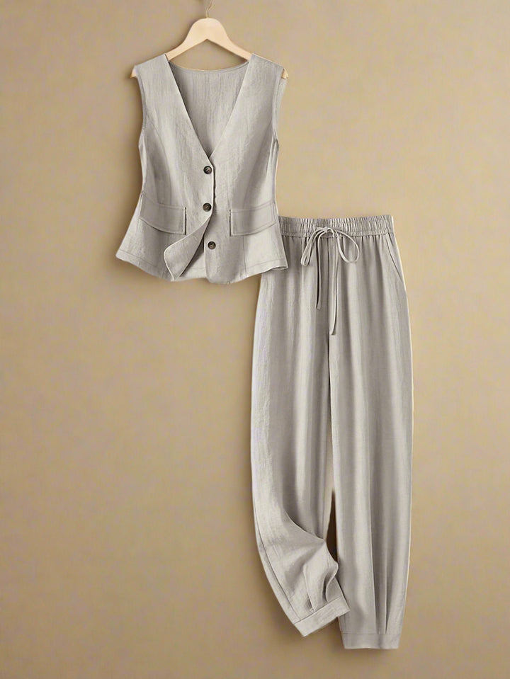 Linnen Set – Mouwloze Blazer & Losse Pasvorm