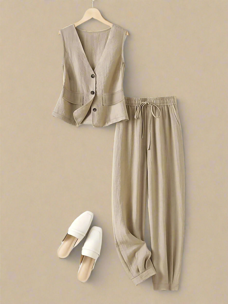 Linnen Set – Mouwloze Blazer & Losse Pasvorm