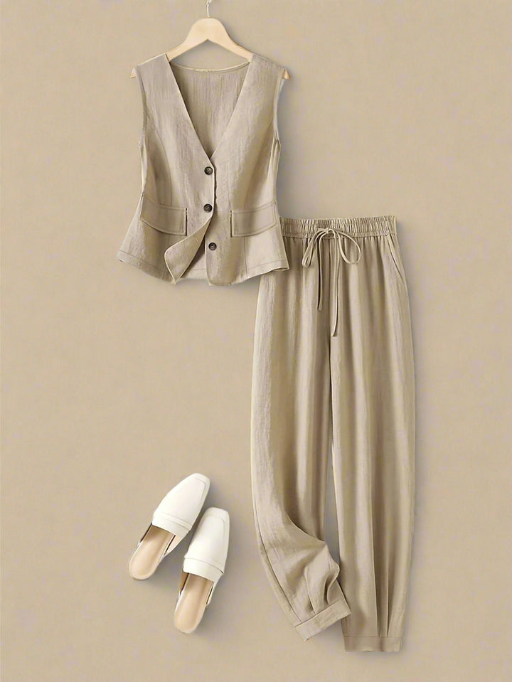 Linnen Set – Mouwloze Blazer & Losse Pasvorm