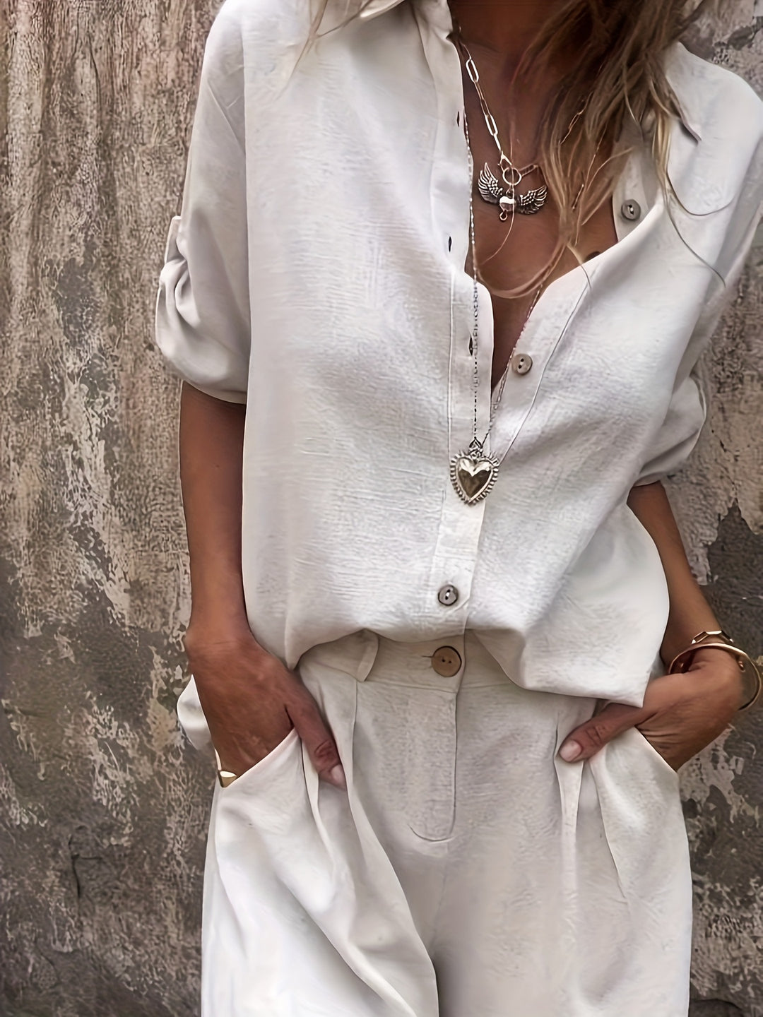 Linnenmix Set – Oversized Shirt & Hoge Taille Shorts