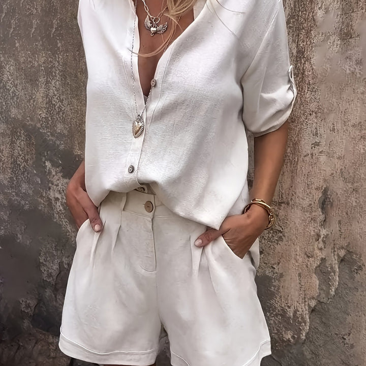 Linnenmix Set – Oversized Shirt & Hoge Taille Shorts