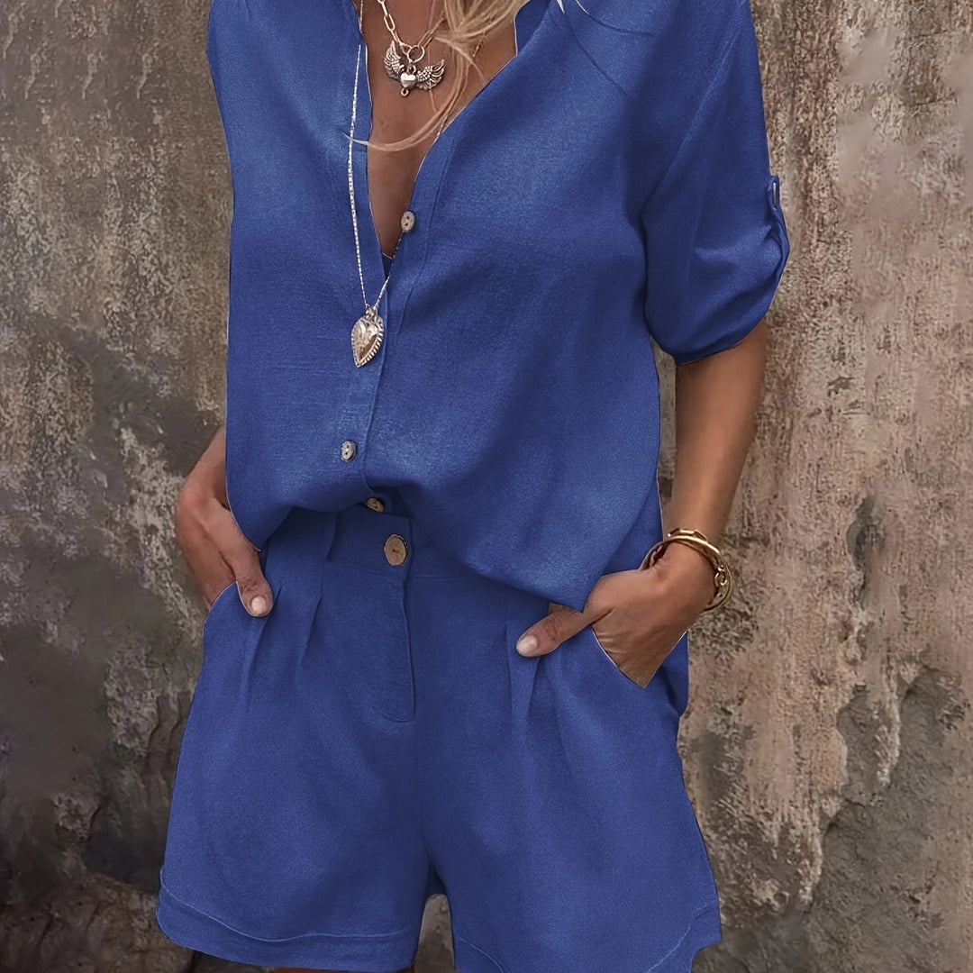 Linnenmix Set – Oversized Shirt & Hoge Taille Shorts