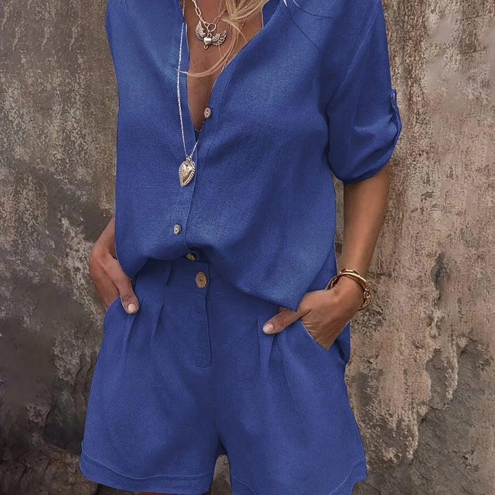 Linnenmix Set – Oversized Shirt & Hoge Taille Shorts