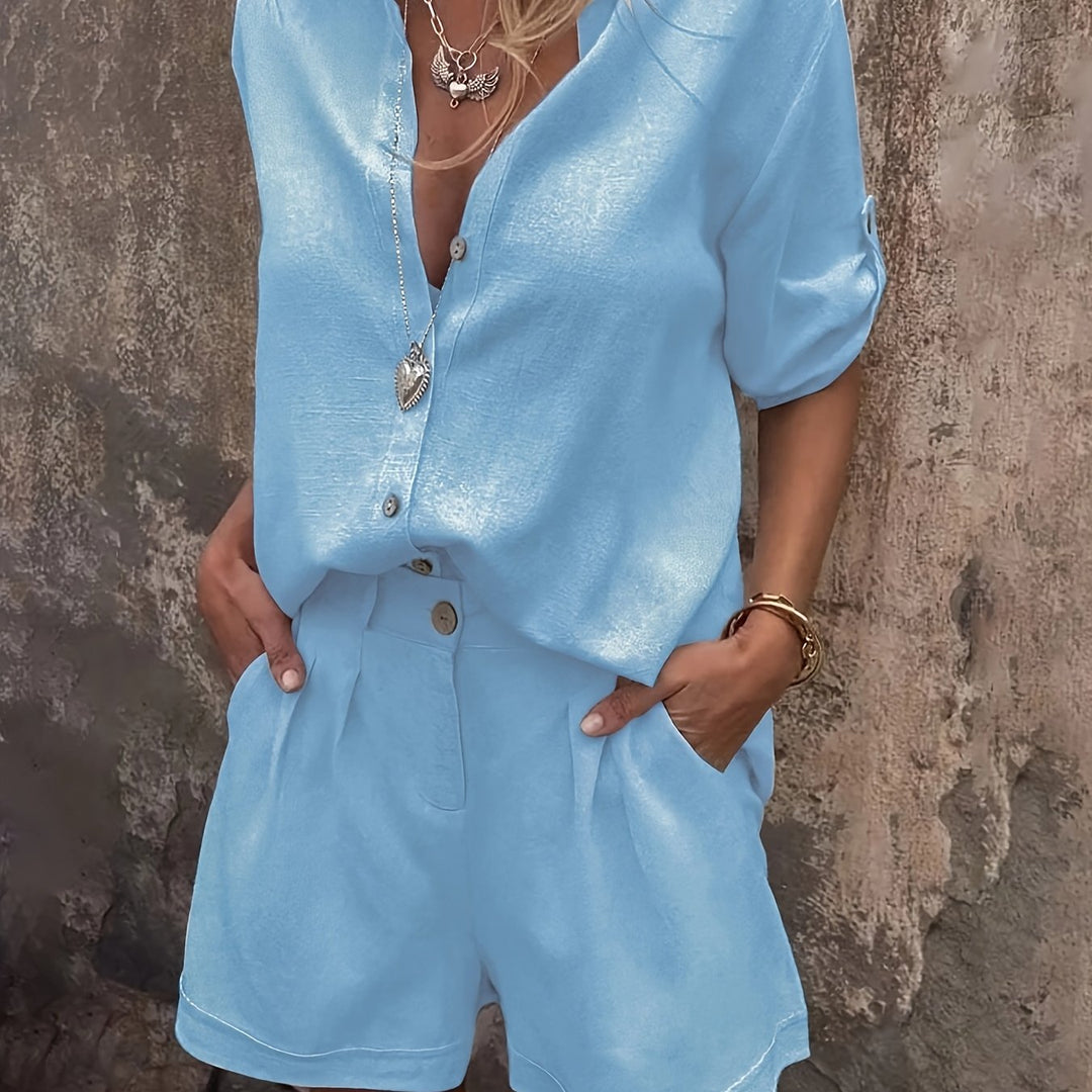 Linnenmix Set – Oversized Shirt & Hoge Taille Shorts