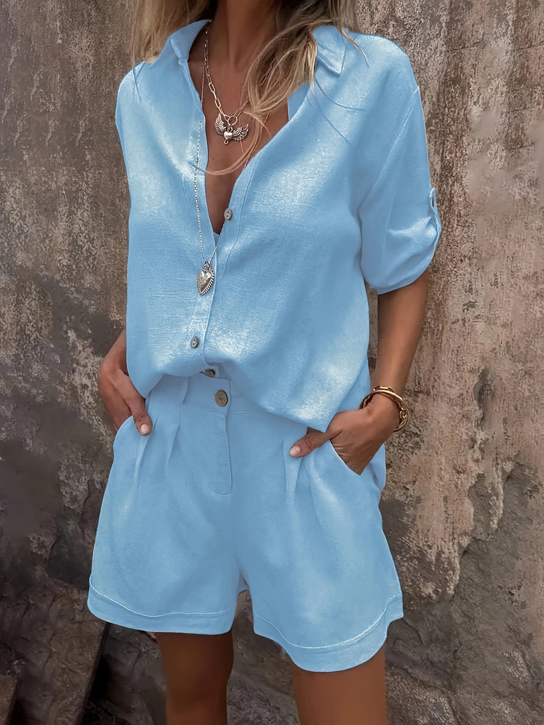 Linnenmix Set – Oversized Shirt & Hoge Taille Shorts