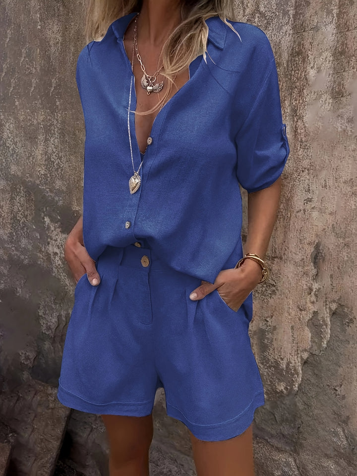 Linnenmix Set – Oversized Shirt & Hoge Taille Shorts