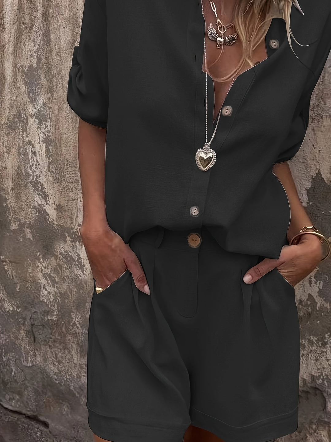 Linnenmix Set – Oversized Shirt & Hoge Taille Shorts