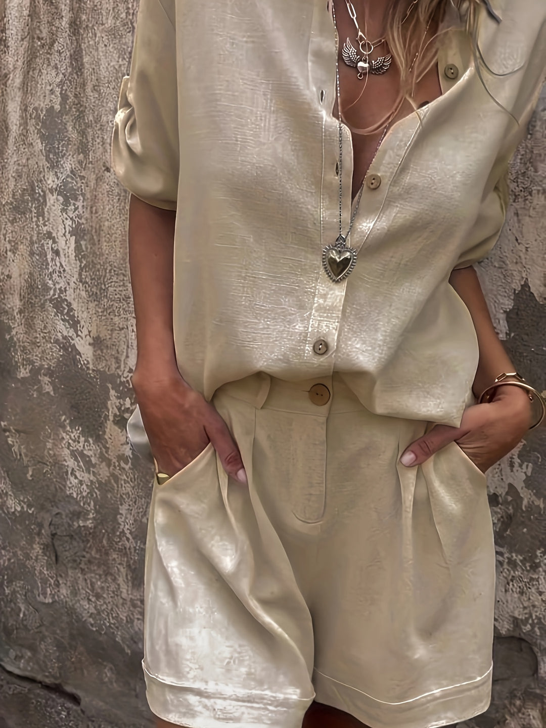 Linnenmix Set – Oversized Shirt & Hoge Taille Shorts