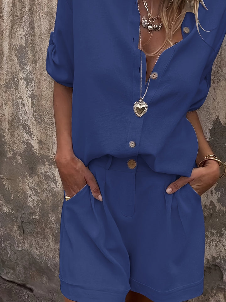 Linnenmix Set – Oversized Shirt & Hoge Taille Shorts