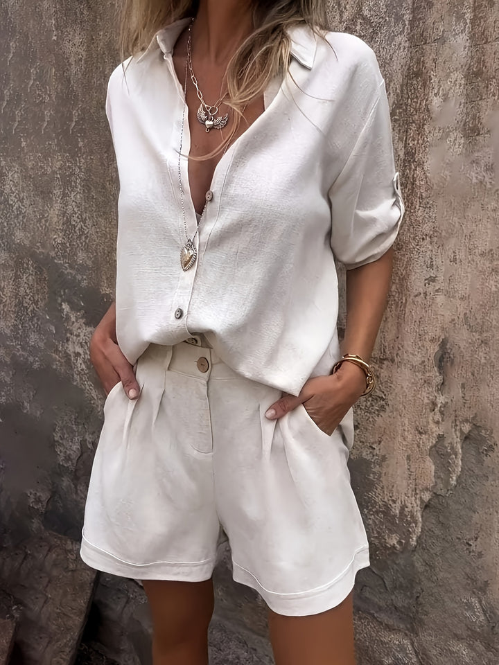 Linnenmix Set – Oversized Shirt & Hoge Taille Shorts