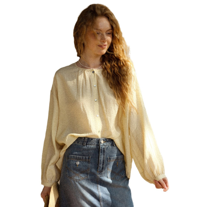 Losse Blouse – Ronde Hals & Ventilerende Stof