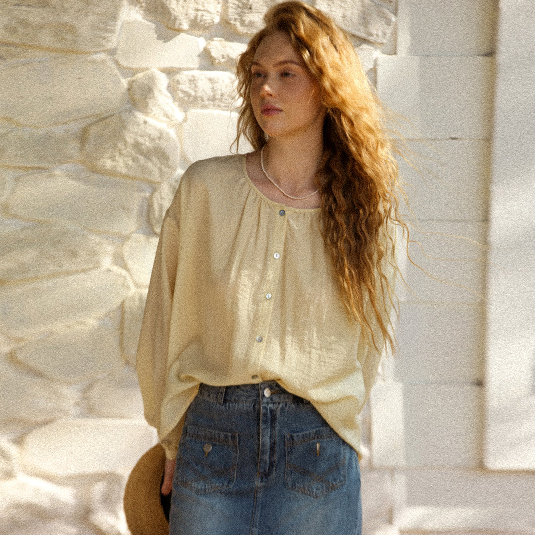 Losse Blouse – Ronde Hals & Ventilerende Stof