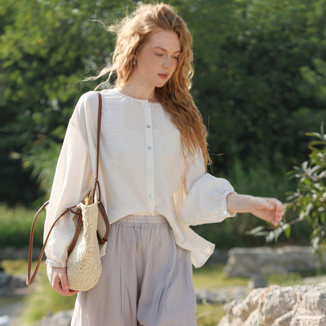 Losse Blouse – Ronde Hals & Ventilerende Stof