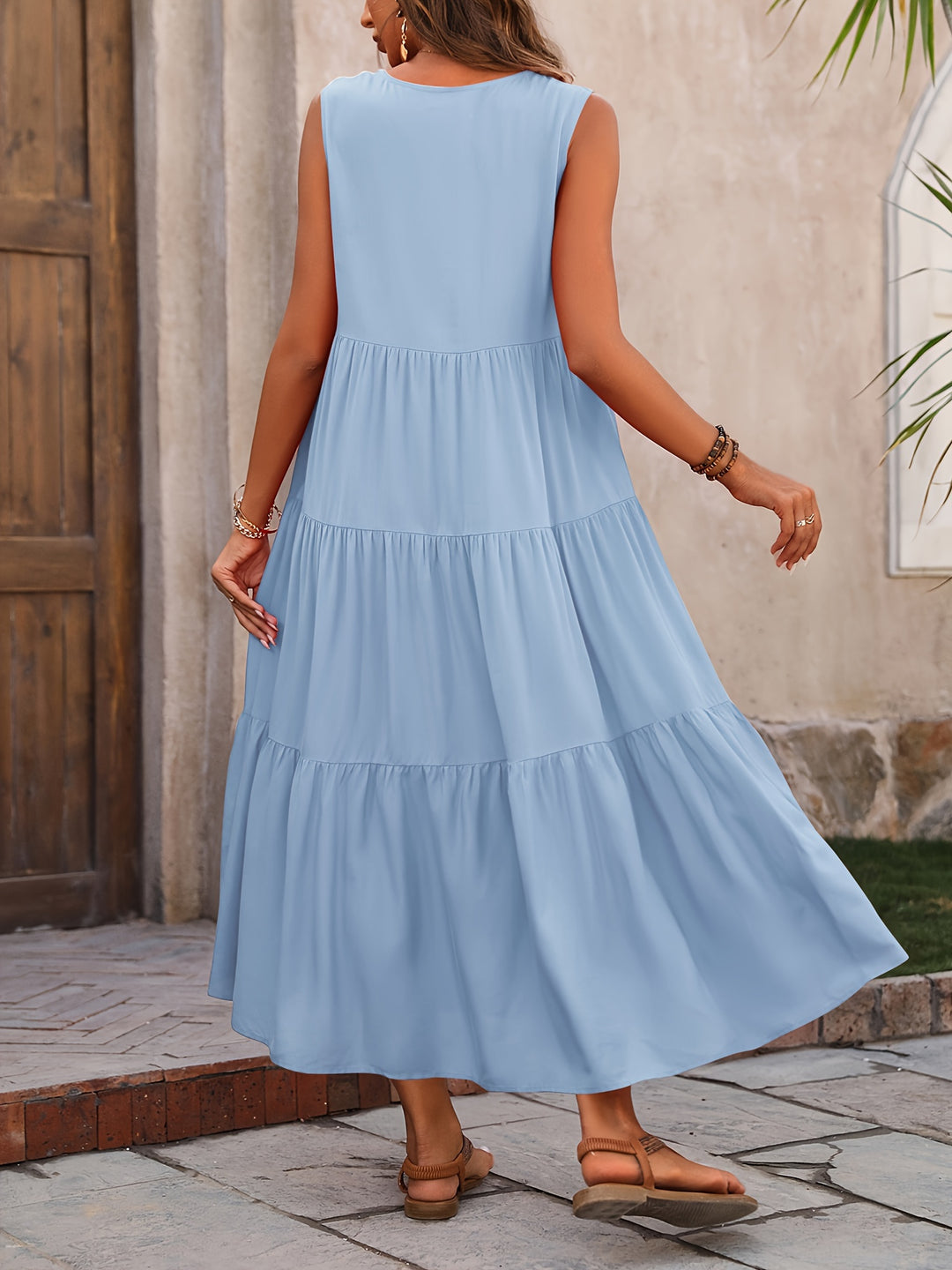 Losse Maxi Dress - Uitlopend Ontwerp & V-halslijn