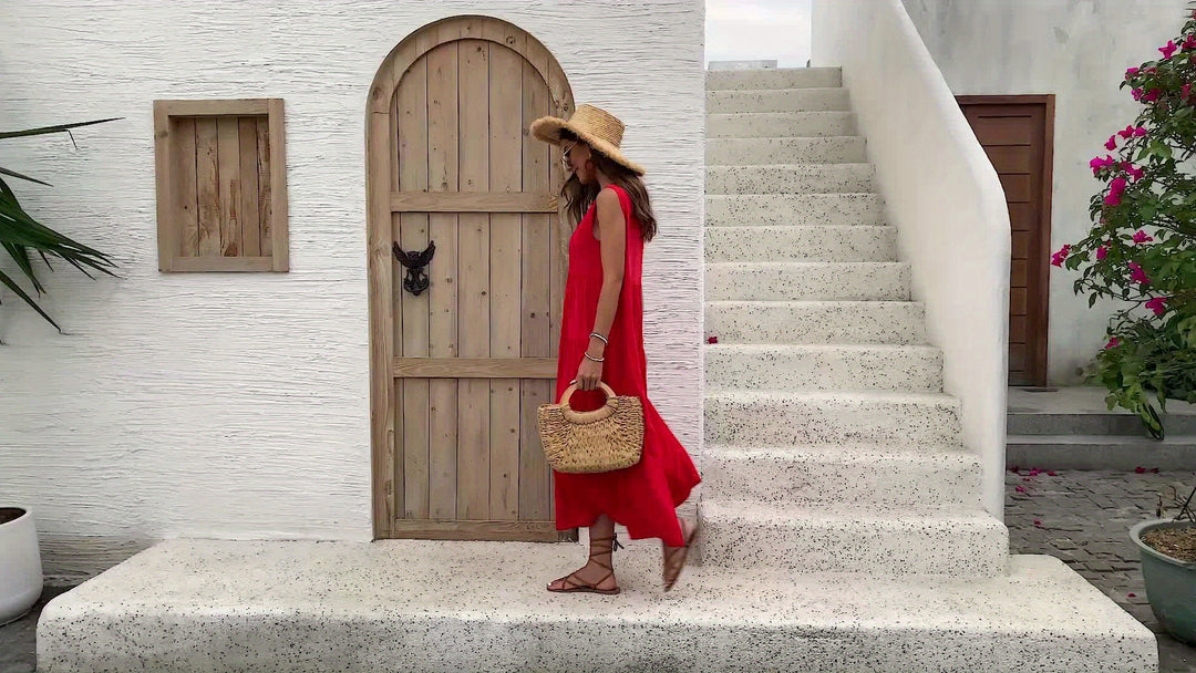 Losse Maxi Dress - Uitlopend Ontwerp & V-halslijn
